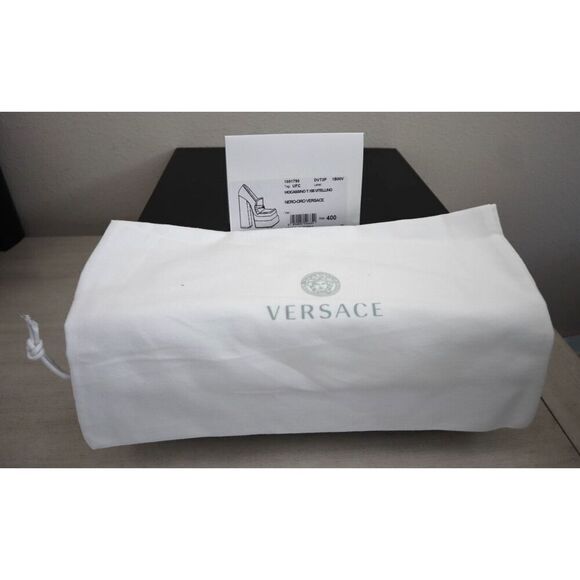 VERSACE WMN Sz 40 US 8.5 Black Mocassino Vitellino Leather High Heel Pumps - Picture 2 of 16